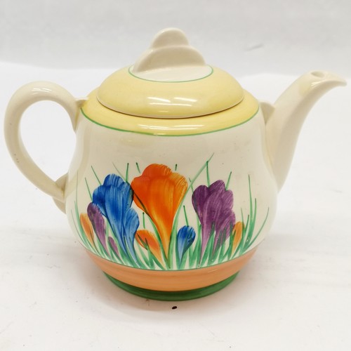 17 - Clarice Cliff Crocus pattern, Royal Staffordshire Batchelor teapot, 11.5 cm high. Has a hairline to ... 