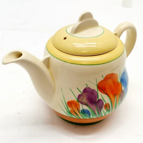 17 - Clarice Cliff Crocus pattern, Royal Staffordshire Batchelor teapot, 11.5 cm high. Has a hairline to ... 