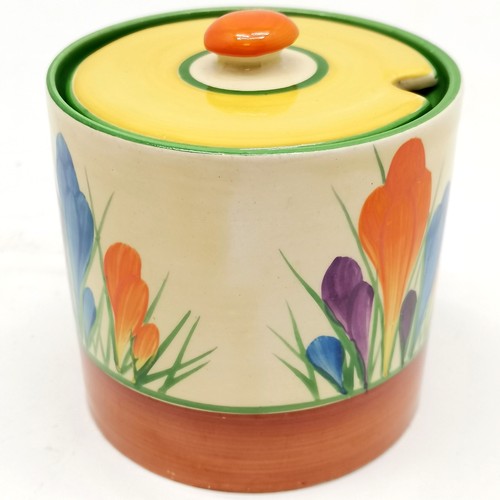 20 - Clarice Cliff bizarre Crocus pattern preserve pot, 8.5 cm high, good condition.