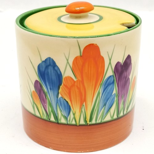 20 - Clarice Cliff bizarre Crocus pattern preserve pot, 8.5 cm high, good condition.