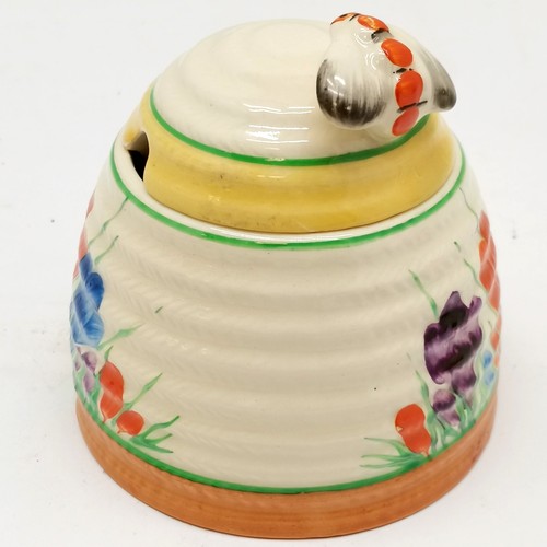 21 - Clarice Cliff Crocus pattern Bee hive honey pot, 10 cm high, good condition.