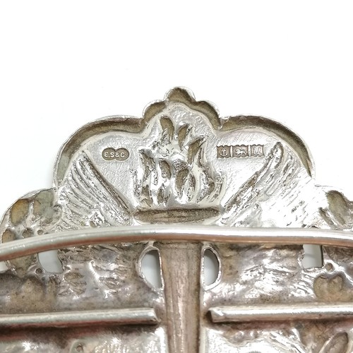 527 - Silver nurses buckle with flaming torch / wings motif (Liberalism) by ES&Co - 9cm & 57g