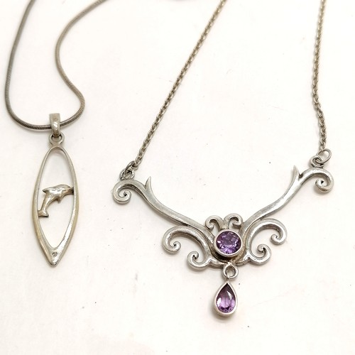 529 - 10 x silver marked pendants on silver marked chains inc amethyst, 2 x dreamcatchers (longest chain 4... 