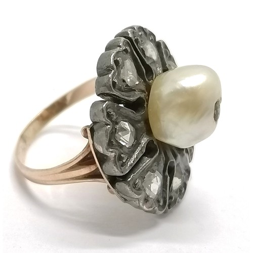 538 - Antique hand made diamond set ring with an unmarked gold shank & central pearl detail - size I½ & 6.... 