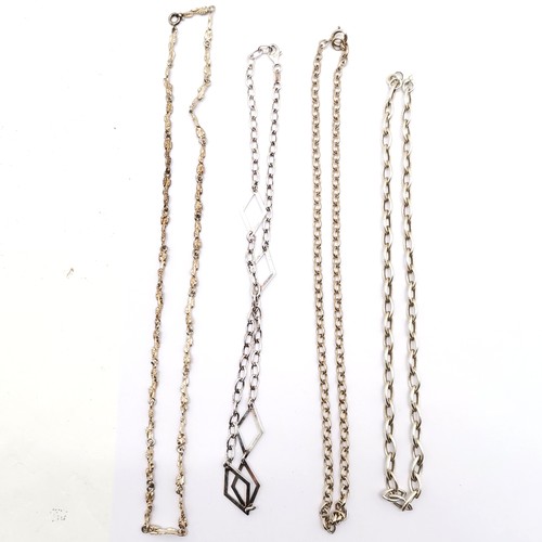 545 - 4 x silver marked neckchains - double diamond shaped detail is 43cm long ~ weight (4) 68g - SOLD ON ... 