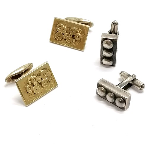 551 - 1966 silver gilt Sweden cufflinks made in Norrtälje by S&Co t/w pair of silver marked Brutalist cuff... 