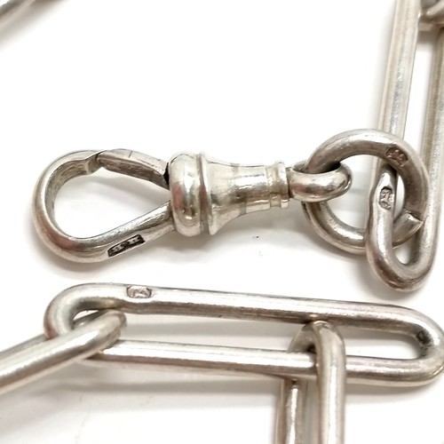 552 - Antique silver large open link albert chain - 36cm & has steel t-bar ~ 33g total weight