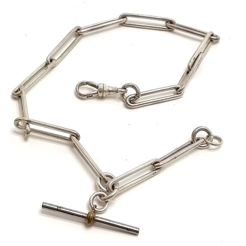 552 - Antique silver large open link albert chain - 36cm & has steel t-bar ~ 33g total weight