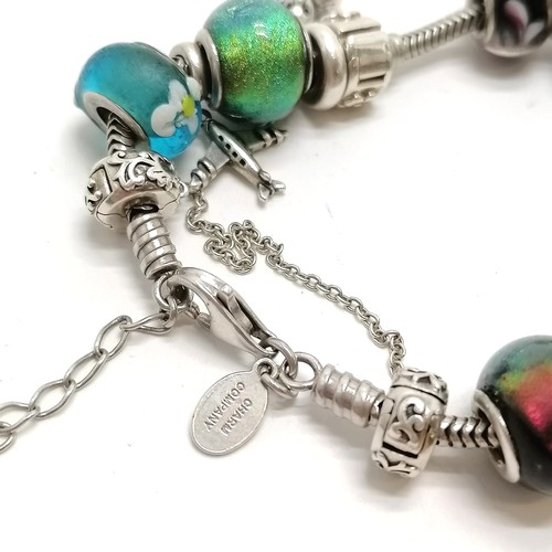 563 - Charm Company silver bracelet with beads inc Rhona Sutton, Cham butterfly 'Best friend', Pandora koa... 