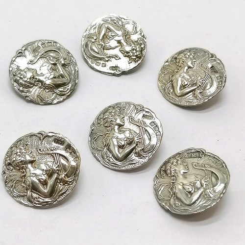 573 - 6 x 1903 silver Art Nouveau buttons by Samuel M Levi - 2cm diameter & 15g