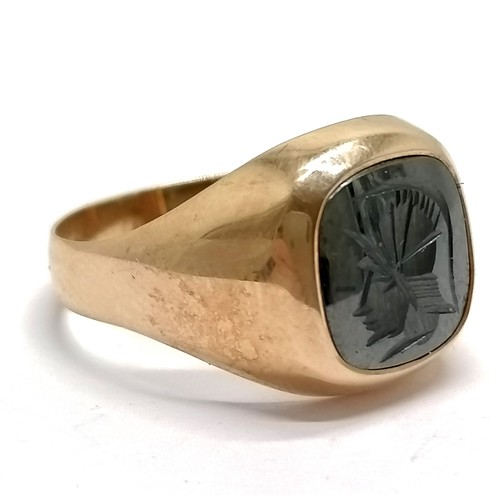 9ct hallmarked rose gold hematite centurions head signet ring - size T ...
