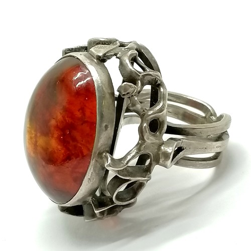 782 - Orno silver and amber large brutalist ring with Polish hallmarks size P½ 19g total weight, head of r... 