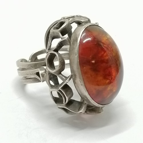 782 - Orno silver and amber large brutalist ring with Polish hallmarks size P½ 19g total weight, head of r... 