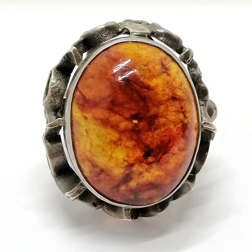 782 - Orno silver and amber large brutalist ring with Polish hallmarks size P½ 19g total weight, head of r... 