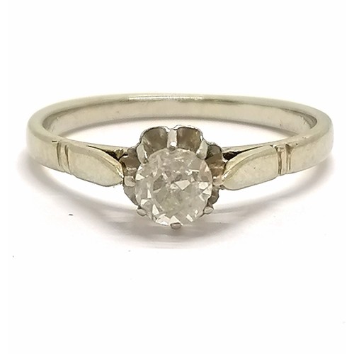 791 - Antique unmarked white gold (touch tests as 18ct) diamond solitaire ring - size K & 1.8g total weigh... 