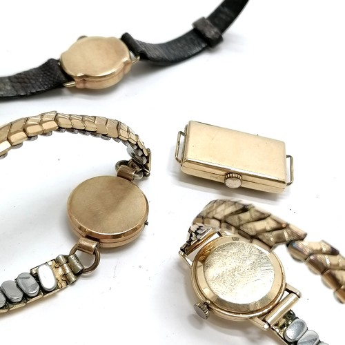 792 - 4 x vintage mechanical ladies wristwatches with 9ct gold cases (2 on gold plated straps) - total wei... 