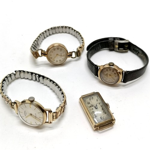 792 - 4 x vintage mechanical ladies wristwatches with 9ct gold cases (2 on gold plated straps) - total wei... 