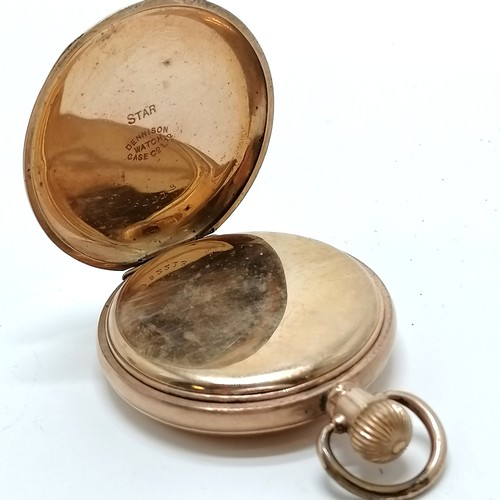 794 - Antique gold plated half hunter pocket watch in a Dennison 50mm case - running and has a couple of s... 