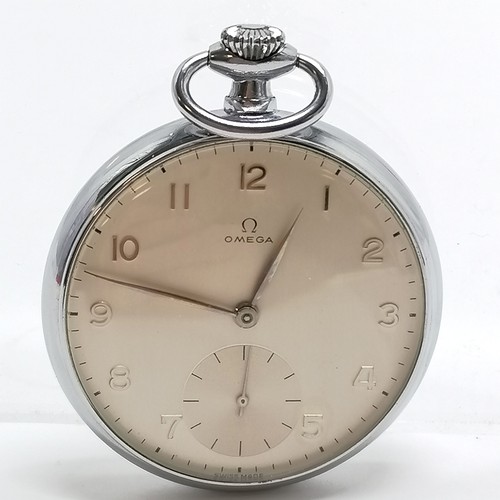 797 - Omega pocket watch with chromed 44mm case - has 1971 dedication to backplate and is running BUT WE C... 