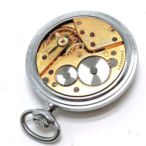 797 - Omega pocket watch with chromed 44mm case - has 1971 dedication to backplate and is running BUT WE C... 