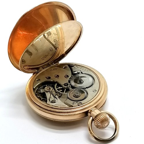 800 - Antique gold plated pocket watch - 50mm Dennison cased - in bright condition but for spares / repair... 