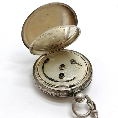 804 - Antique silver cased fob watch in a 32mm case on an antique silver double albert chain (33cm) with r... 