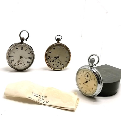 806 - Antique silver cased pocket watch - 44mm case ~ has dents to reverse t/w gold plated pocket watch & ... 