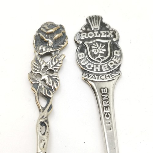 808 - Rolex advertising silver plated spoon, rose teaspoon, t/w Lorie wristwatch not working, Jean Perret ... 