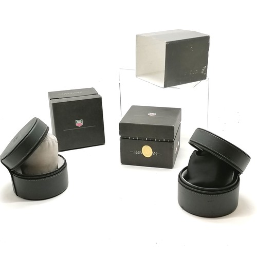 815 - 2 x Tag Heuer empty watch boxes with circular leather internal boxes ( 1 with outer sleeve)- slight ... 