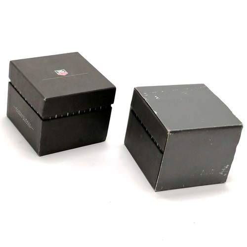 815 - 2 x Tag Heuer empty watch boxes with circular leather internal boxes ( 1 with outer sleeve)- slight ... 