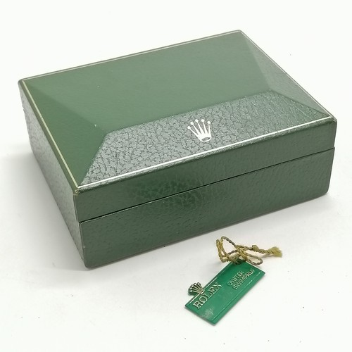 820 - Rolex coffin shaped box with original Oyster swimpruf swing tag - box 12cm x 9cm x 5.5cm & lacks pad... 