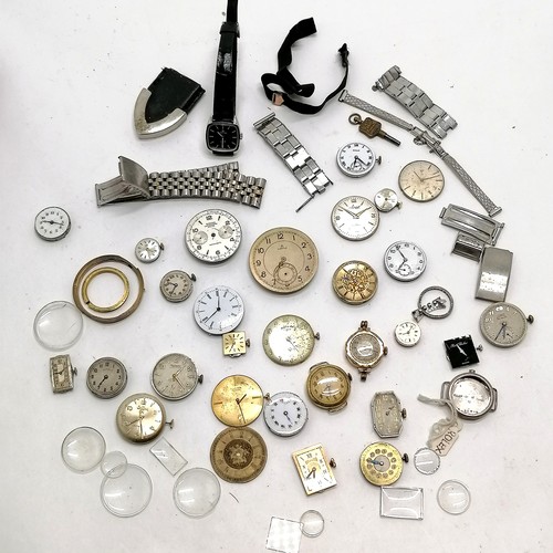 823 - Quantity of mostly wristwatch movements including Silver Rolex case, Omega, Siduna, Blancpain, chron... 