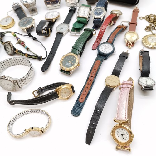 824 - Qty of mostly quartz wristwatches inc Emporio Armani, Guess etc t/w 3 x mechanical fob watches (2) o... 