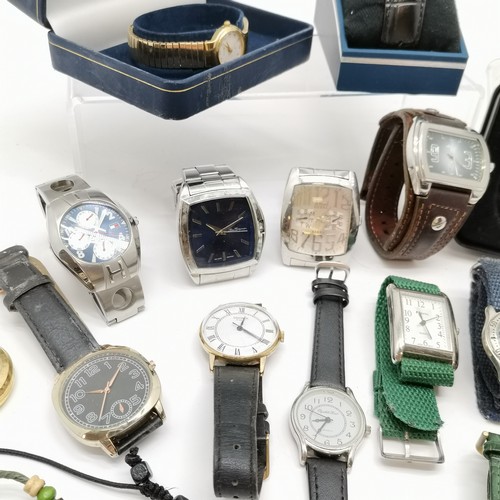 824 - Qty of mostly quartz wristwatches inc Emporio Armani, Guess etc t/w 3 x mechanical fob watches (2) o... 