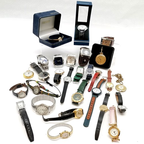 824 - Qty of mostly quartz wristwatches inc Emporio Armani, Guess etc t/w 3 x mechanical fob watches (2) o... 