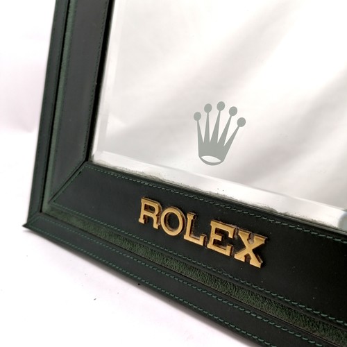 827 - Rolex dealership original mirror in green leather & gold tone detail with bevelled mirrorplate - 30c... 