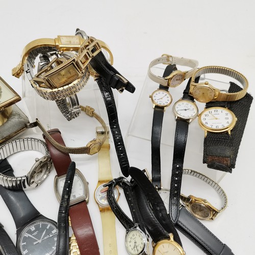 831 - Qty of mostly quartz wristwatches inc Swatch, Mathey-Tissot, travel clock etc - for spares / repairs... 