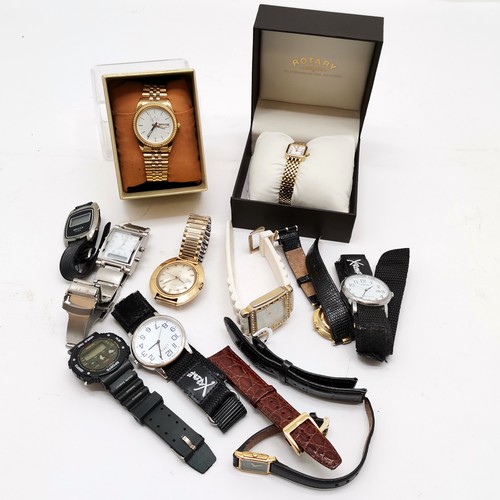 834 - Qty of quartz wristwatches inc gold plated Gucci (has wear), Raymond Weil, boxed ladies Rotary etc -... 