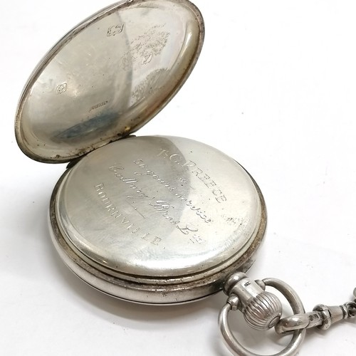 835 - Antique half hunter silver dennison 50mm cased pocket watch (with Bournville dedication) on a silver... 