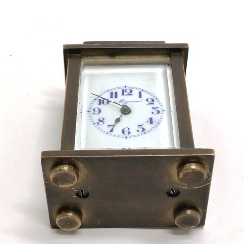 837 - Vintage Mignon miniature brass cased carriage clock with bevelled glass and porcelain dial - 6.5cm h... 