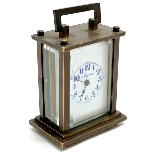 837 - Vintage Mignon miniature brass cased carriage clock with bevelled glass and porcelain dial - 6.5cm h... 