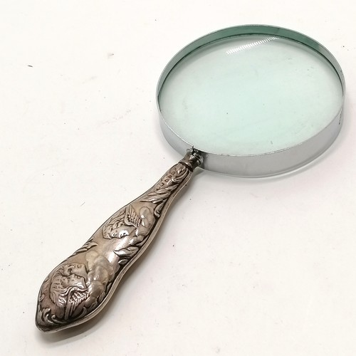 878 - Antique silver handled metal mounted magnifying glass 19cm long