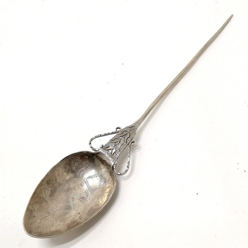 880 - Unmarked silver South American cloak pin spoon (23cm), 1939 Swedish teaspoon by Guldsmedsaktiebolage... 