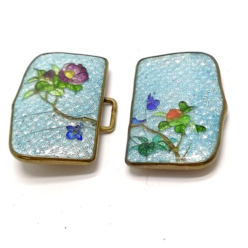 26 - Antique Chinese belt buckle with floral cloisonne detail - 6cm across with no obvious damage