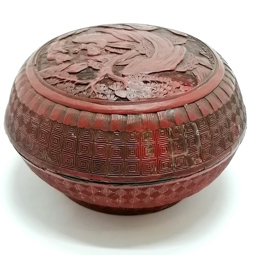 34 - Antique (18th century or earlier?) Chinese cinnabar lacquer lidded box - 12cm diameter and has obvio... 