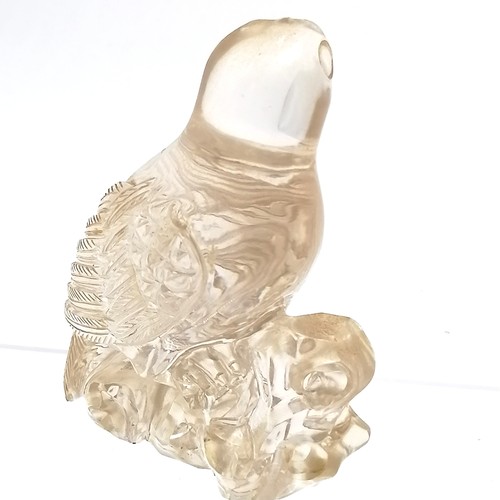 44 - Oriental carved rock crystal figure of a bird of prey on a hand carved wooden stand - total height 1... 