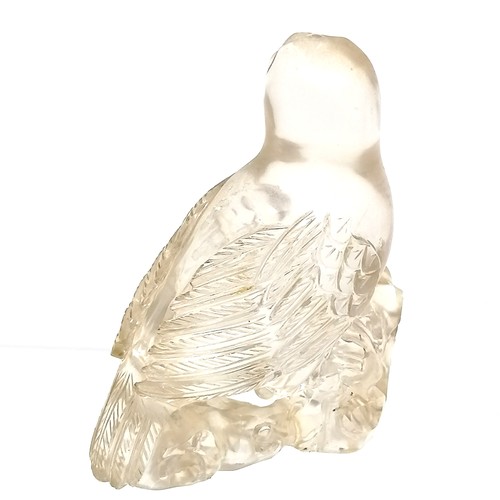 44 - Oriental carved rock crystal figure of a bird of prey on a hand carved wooden stand - total height 1... 