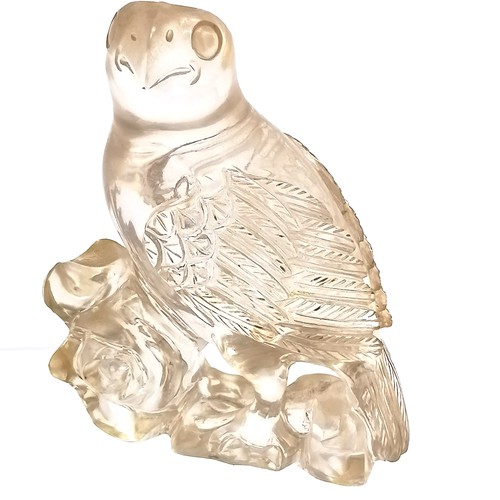 44 - Oriental carved rock crystal figure of a bird of prey on a hand carved wooden stand - total height 1... 