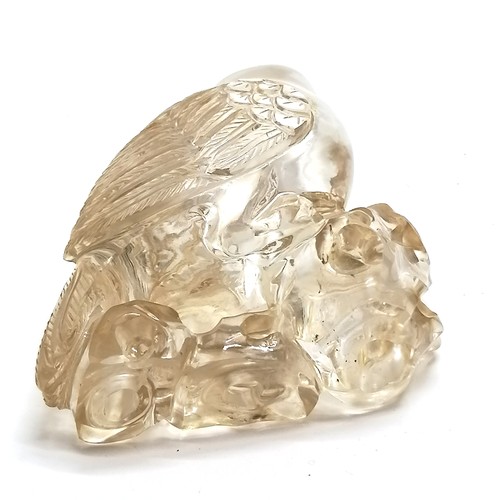 44 - Oriental carved rock crystal figure of a bird of prey on a hand carved wooden stand - total height 1... 