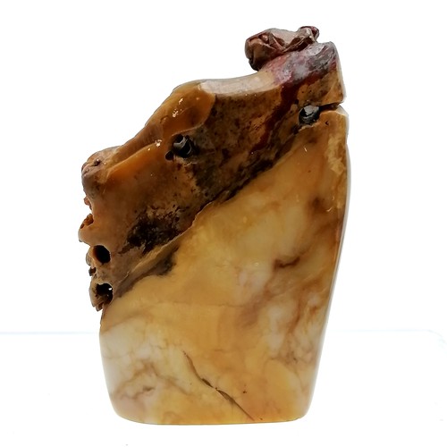 45 - Oriental carved soapstone study of 2 tigers on a rock - 9cm high & no obvious damage